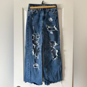 Aeropostale Ripped Blue Straight Leg Jeans